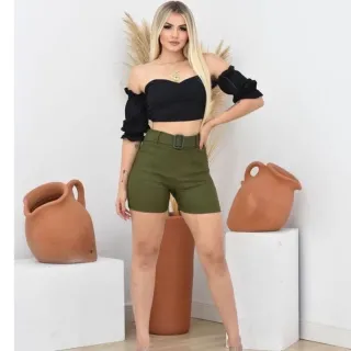 Moda Verão Moda Fashion Feminino Cintura Alta Com Bolsos Fivela Curta - Rose