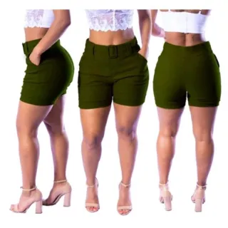 Moda Verão Moda Fashion Feminino Cintura Alta Com Bolsos Fivela Curta - Rose