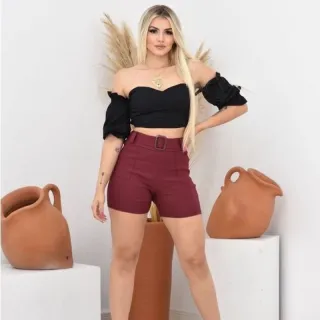 Moda Verão Moda Fashion Feminino Cintura Alta Com Bolsos Fivela Curta - Rose