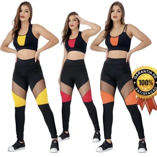 Top Tela e Legging Feminino Academia Suplex 3D - Raryel - Conj/3D preto