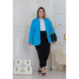 Moda feminina: Blazer plus size com botão dourado - Telha