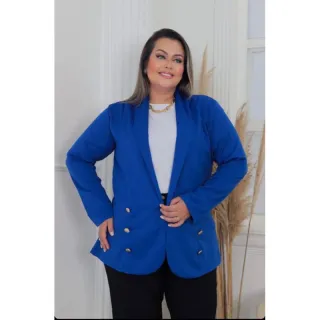 Moda feminina: Blazer plus size com botão dourado - Telha