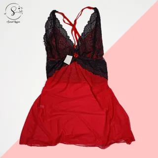 Vestido Sensual Feminino Rendado Bicolor Sem Bojo - Camisola para Dormir - Pink/Branco