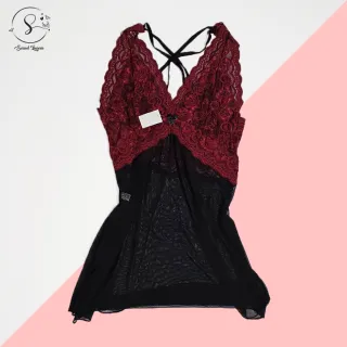 Vestido Sensual Feminino Rendado Bicolor Sem Bojo - Camisola para Dormir - Pink/Branco