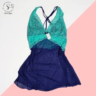 Vestido Sensual Feminino Rendado Bicolor Sem Bojo - Camisola para Dormir - Pink/Branco