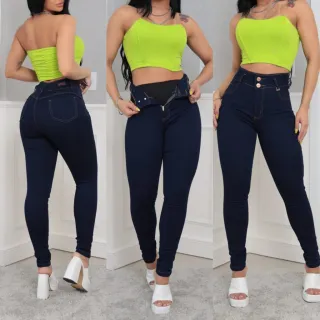 Vários modelos de calça jeans cintura alta com cinta super lipo - do tamanho 36 ao 46 - Preto Sarja