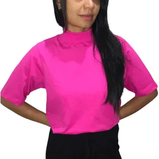 100% Algodão Tshirt Feminina Gola Alta Básica - Branco