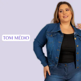 Novidade Premium: Jaqueta Jeans Plus Size Lavagem Clara Média Escura Com Elastano - Atenas Jeans - Medio