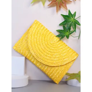 Ecobag feminina com forro interno e palha brilhosa - Carteira de palha natural - Amarelo