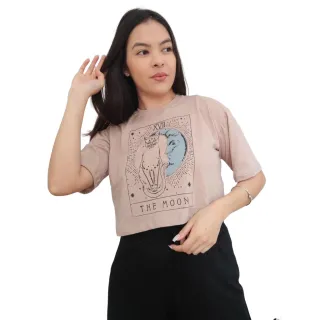 Moda Gringa: Camiseta Cropped em Algodão 100% - PRETO/FLOR