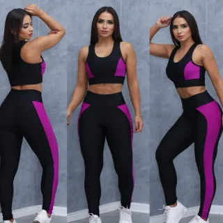 Calça legging cintura alta + Conjunto de academia Top com bojo - Azul