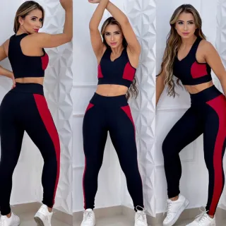 Calça legging cintura alta + Conjunto de academia Top com bojo - Azul