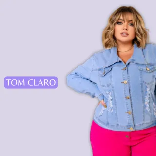 Jaqueta Lisa Plus Size Feminina Jeans Coloração Clara - Atenas Jeans - Tom Escuro
