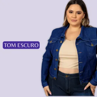 Jaqueta Lisa Plus Size Feminina Jeans Coloração Clara - Atenas Jeans - Tom Escuro