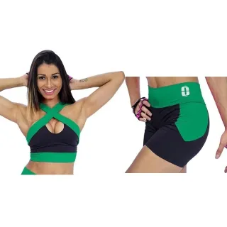 Top Cruzado + Short Cós Alto Conjunto Fitness Feminino - Branco