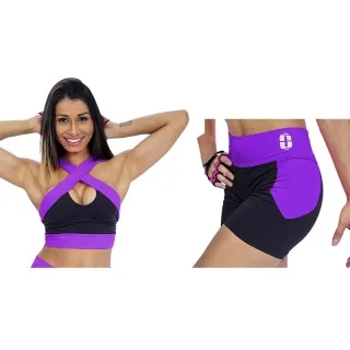 Top Cruzado + Short Cós Alto Conjunto Fitness Feminino - Branco