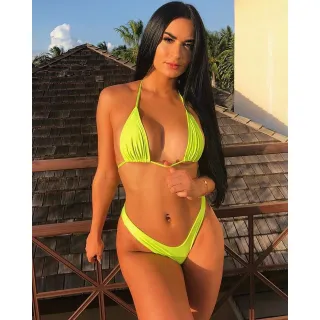 Feminina cortininha fio dental asa delta, biquíni todo forrado sem bojo - Biquíni Preto