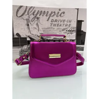 Bolsa de festa holográfica com brilho, couro metalizado e alças ajustáveis - Roxo