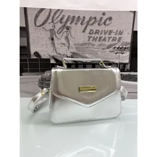 Bolsa de festa holográfica com brilho, couro metalizado e alças ajustáveis - Roxo