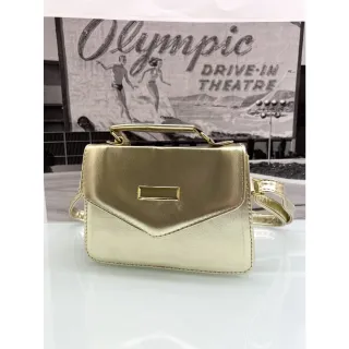 Bolsa de festa holográfica com brilho, couro metalizado e alças ajustáveis - Roxo