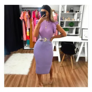 Saia Listrada Midi em Modal com Fenda Canelada - Branco