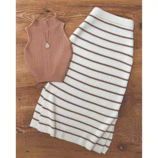 Saia Listrada Midi em Modal com Fenda Canelada - Branco