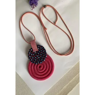 Mandala Dupla Maxi Colar Colorido Artesanal de Corda Náutica - 48. Azul Noite/Chevron