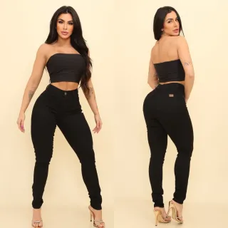 Cintura Alta Calça Jeans Feminina Skinny Levanta Bumbum Lycra - Jeans Premium Azul Escuro