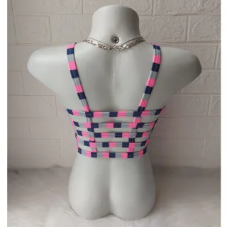 Blusa Cropped Feminina com Tiras nas Costas e Alcinha - Blogueirinha - ROSA COM CINZA