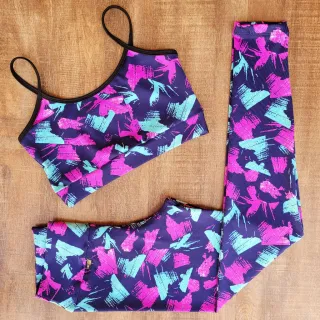 Top Fitness e Calça Legging Conjunto Academia Feminino - Preto