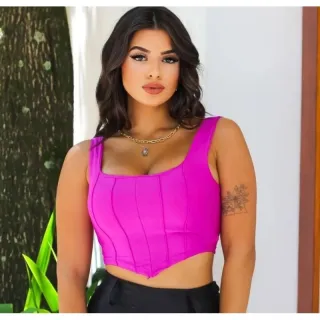 Lançamento Verão: Corselete Bico V com Bojo - Cropped Corset - Laranja verão