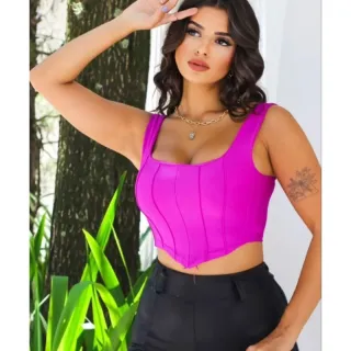 Lançamento Verão: Corselete Bico V com Bojo - Cropped Corset - Laranja verão