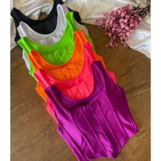 Lançamento Verão: Corselete Bico V com Bojo - Cropped Corset - Laranja verão