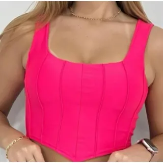 Lançamento Verão: Corselete Bico V com Bojo - Cropped Corset - Laranja verão