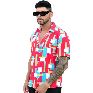 Camiseta Masculina Slim Estampada Floral - Manga Curta Social - Preto floral