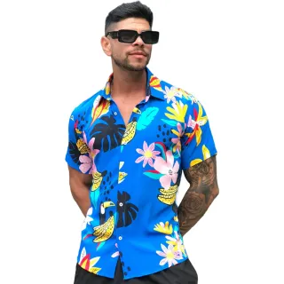 Camiseta Masculina Slim Estampada Floral - Manga Curta Social - Preto floral