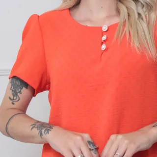 Blusa feminina manga curta com botões na frente - Tecido Duna - Verde musgo