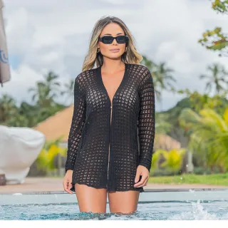 Kimono Feminino Tricot Vazado Liso - Saida de Praia - Branco