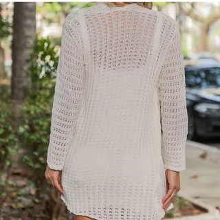 Kimono Feminino Tricot Vazado Liso - Saida de Praia - Branco