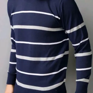 Masculino suéter de lá listrado - Preto