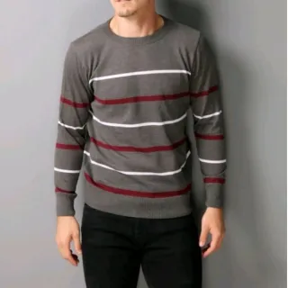 Masculino suéter de lá listrado - Preto