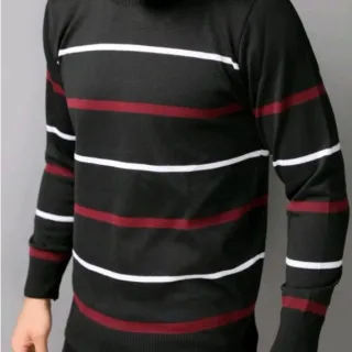 Masculino suéter de lá listrado - Preto