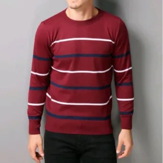 Masculino suéter de lá listrado - Preto