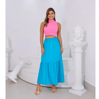 Moda feminina: Saia longa duas maria em viscolinho - Marsala
