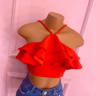 Detalhes nas costas, cropped maravilhoso com alça babado 024 - Magenta