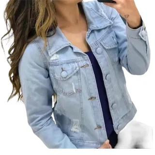 Original Jaqueta Jeans Feminina Cropped Manga Longa Lycra - Jeans 3