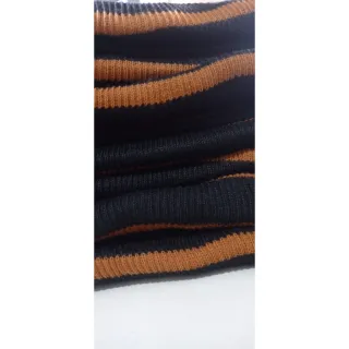 Listras Tendência Saia Midi Tricot Inverno Fenda - PRETA COM LISTRAS CARAMELO