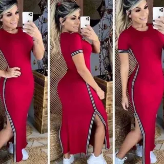 Tendência Tubinho Canelado: Vestido Longo DIVERSAS COR (36 ao 48) - Vermelho