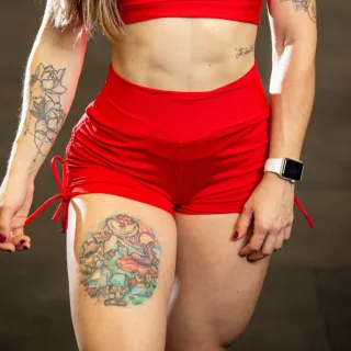 Shorts Feminino Vermelho Suplex Plus Size Cintura Alta Ajuste Lateral - G1