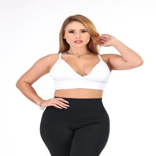 (Cod-430) Suflex Decotado Cropped Feminino Alcinha Com Bojo Tam.Unico - Branco